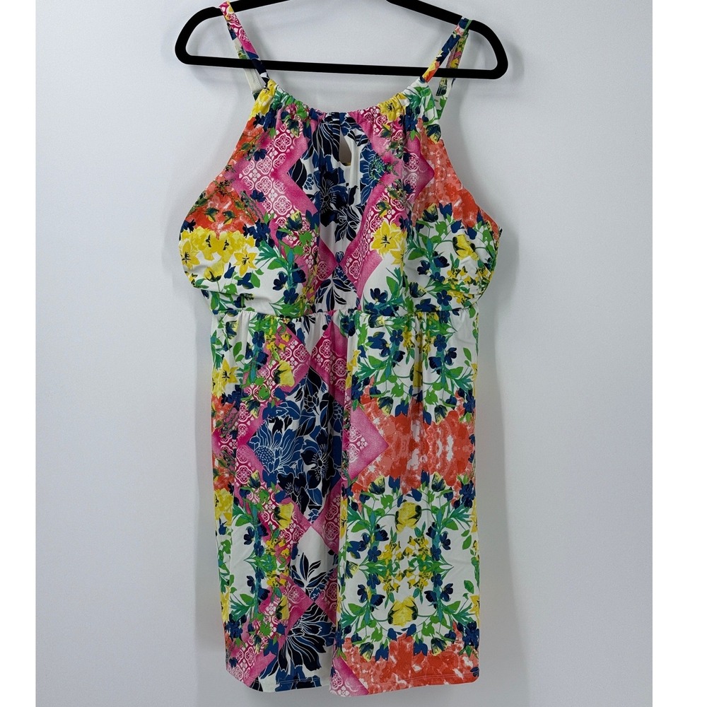 Swim by‎ Cacique Floral Patchwork Swim Dress No-Wire Size 24 modest